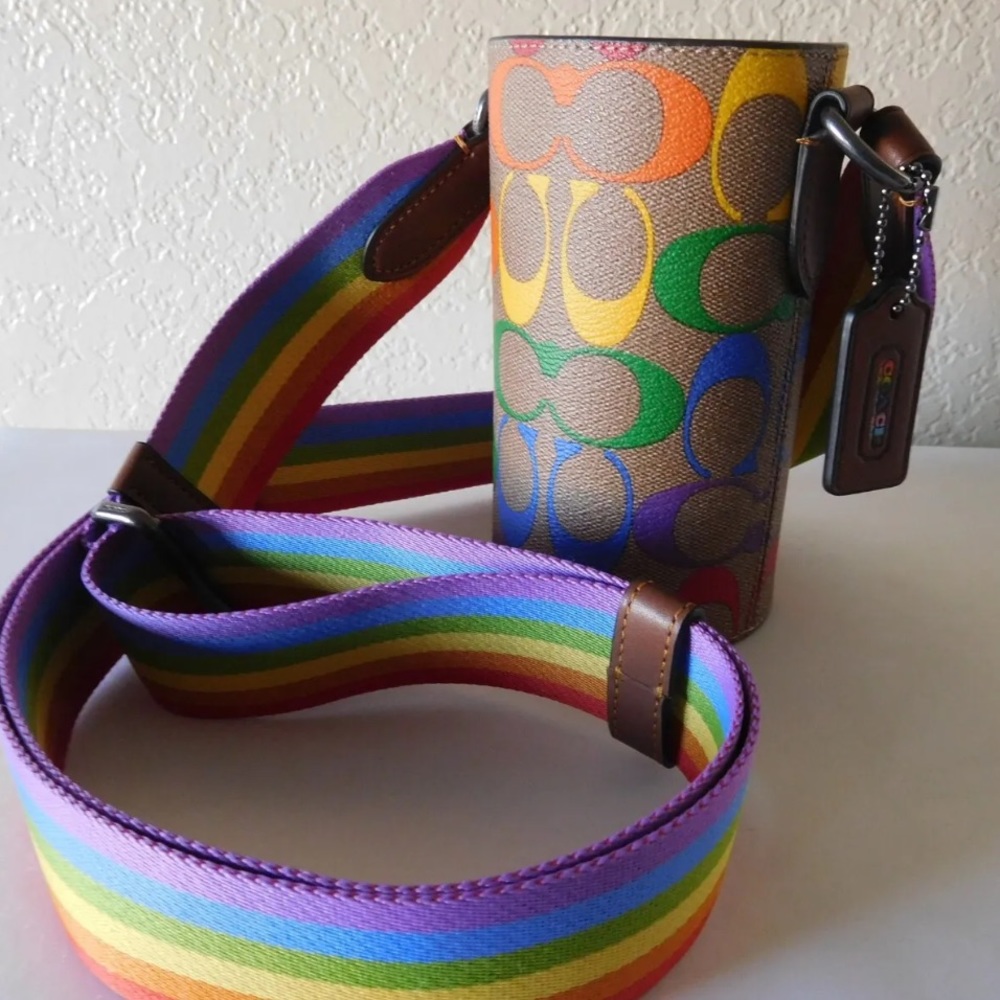 Coach C9855 Water Bottle Crossbody In Rainbow Signature Canvas Pride NWOT - Picture 2 of 6